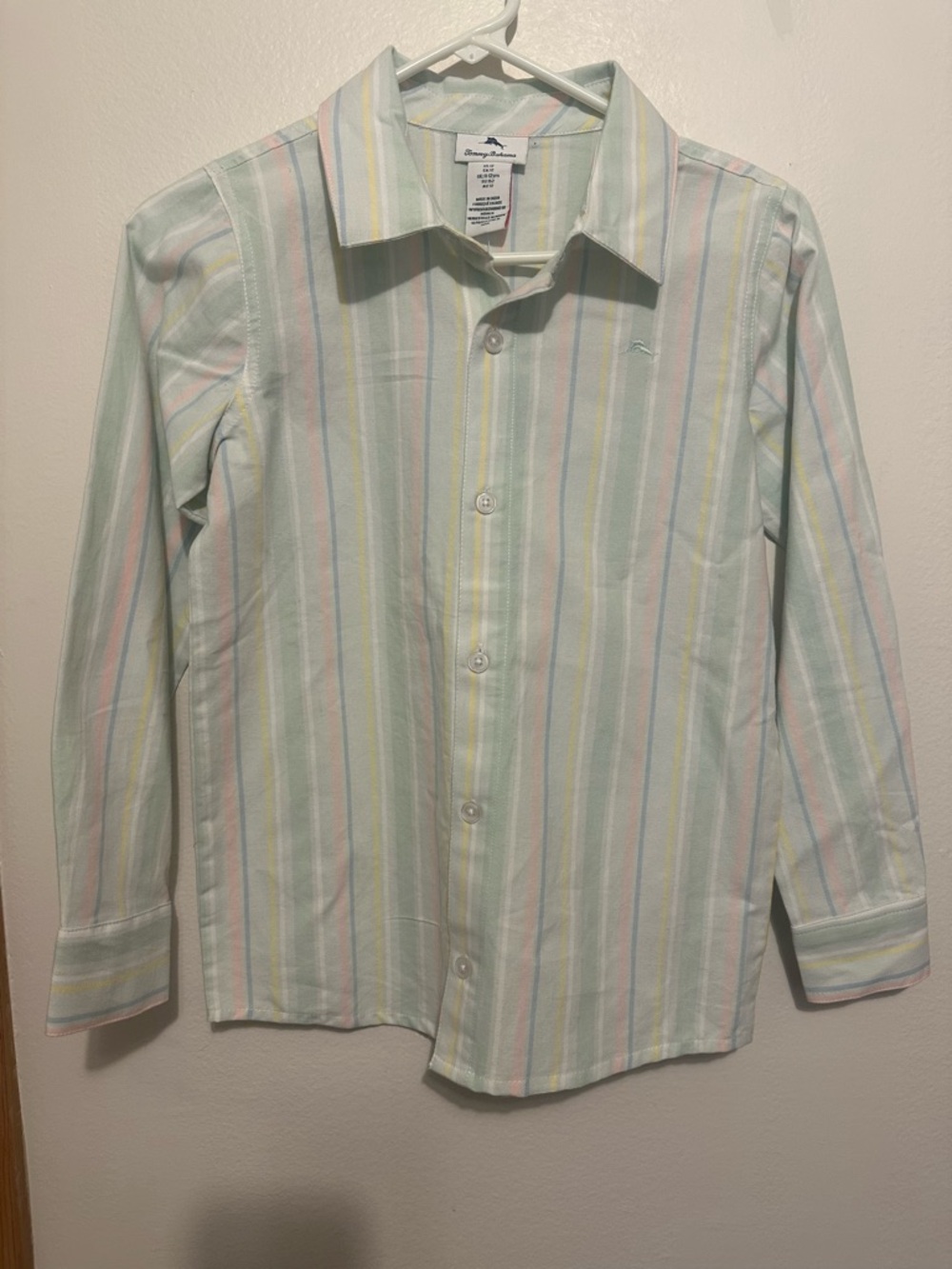 Tommy Bahama Boys Size 12 Striped Long Sleeve Button Down Shirt Pastel Multi
